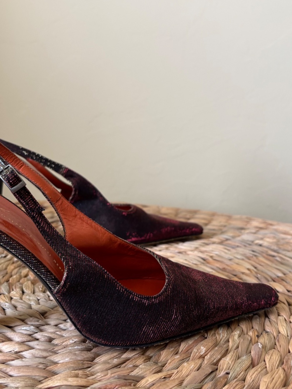 GIUSEPPI ZANOTTI Design / VICINI / red / gold pointed toe slingback heel / 37.5 - Picture 14 of 15